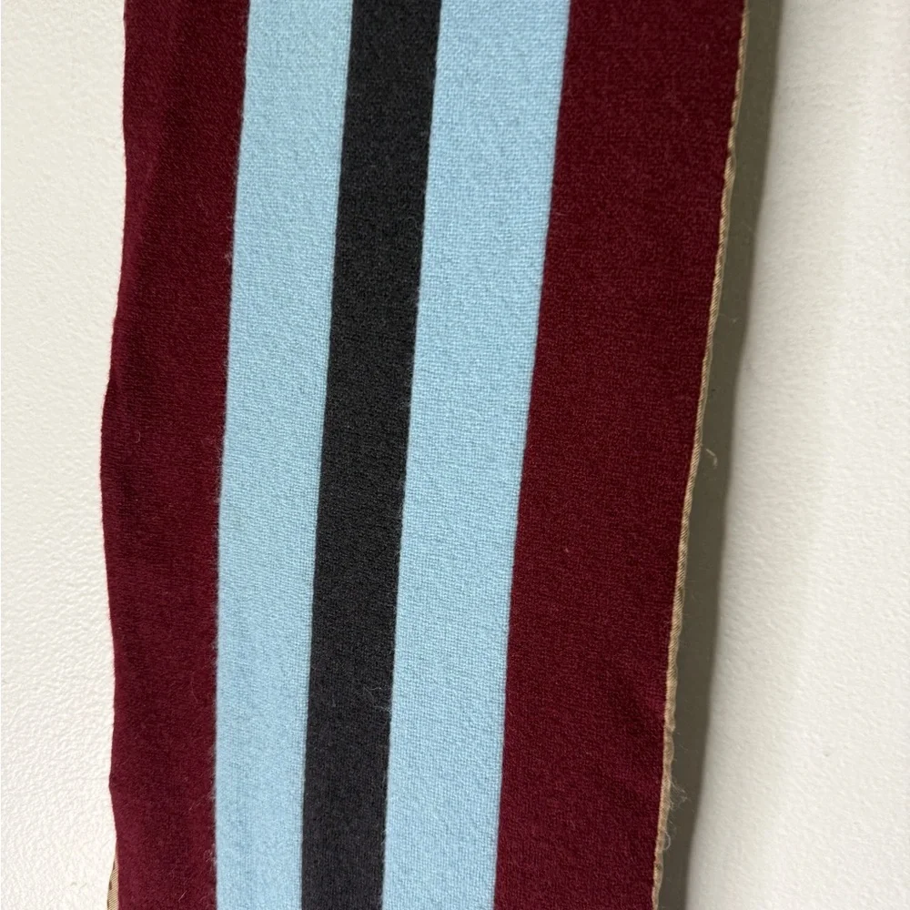 Paul Smith Wool Winter Scarf Silk Inside‎ Burgundy Blue Stripe Rectangle